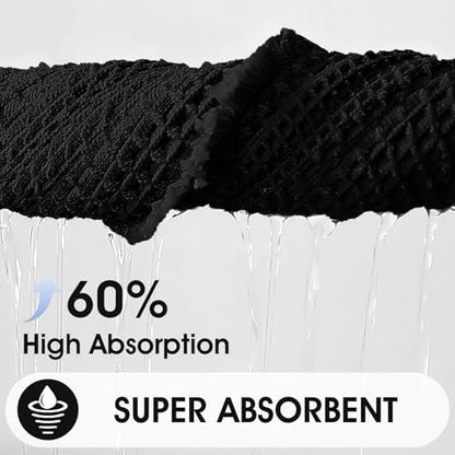 Upgraded Waffle Bath Mat, 32"x20" Black-Herringbone, Super Absorbent Non-Slip Quick Dry Bathroom Rugs with Tassels, Machine Washable Ultra Soft Boho Bath Rugs, Toilet Mats Boho Farmhouse Decor