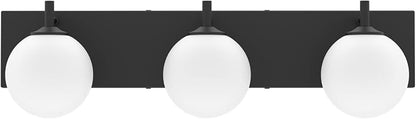 Aipsun Matte Black Vanity Light 3 Lights Modern Bathroom Light Fixture Over Mirror with Milky White Glass Shades, Black Wall Light for Bathroom (Exclude Bulb)