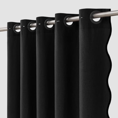 Furlinic No Hook Shower Curtain Black Scalloped Waterproof Neutral 48x75