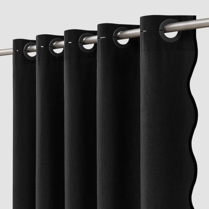 Furlinic No Hook Shower Curtain Black Scalloped Waterproof Neutral 48x75