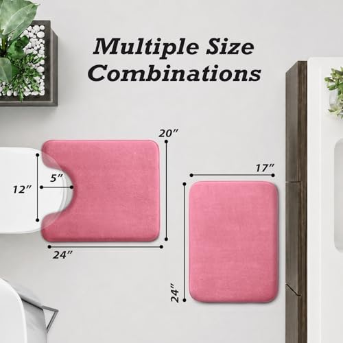 HUXMEYSON Bathroom Rugs Sets 2 Piece, Non-Slip & Quick Dry Bath Mat Set, Ultra Soft Velvet Bath Rugs for Bathroom, Toilet and Shower Floor, Pink