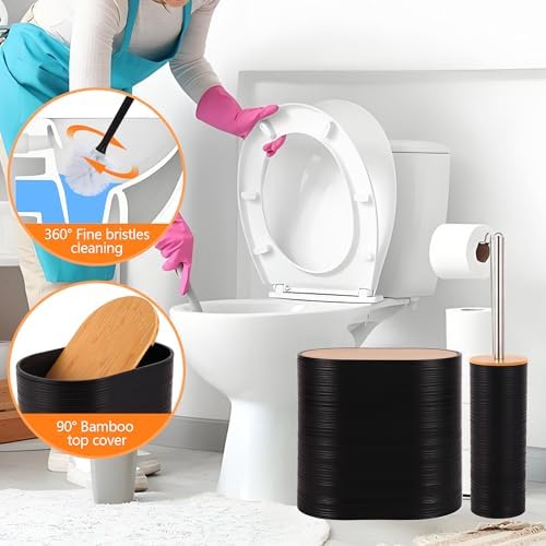 10 PCS Black Bathroom Accessories Set with Trash Can Bathroom Accessory