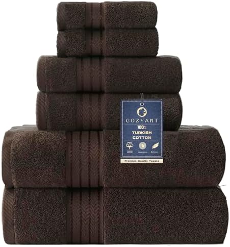 COZYART Luxury Bath Towel Set 6 Pcs, Brown 100% Turkish Cotton 650 GSM