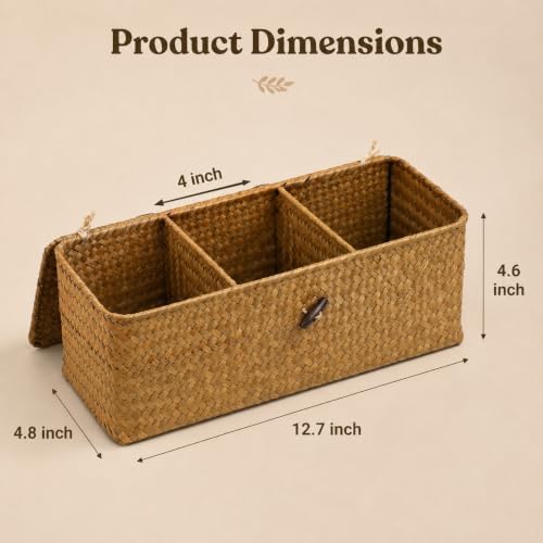 Seagrass Wicker Storage Basket with Lid and Dividers