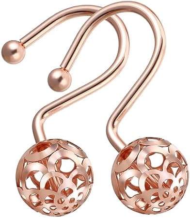Gracelife 12Pcs Hollow Ball Shower Curtain Hooks Luxury Quality Rustproof Stainless Steel Shower Curtain Rings Hooks for Bathroom Rod (Rose Gold)