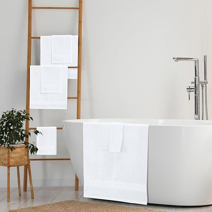 Belizzi Home 8 Piece Towel Set 100% Ring Spun Cotton, 2 Bath Towels 27x54, 2 Hand Towels 16x28 and 4 Washcloths 13x13 - Ultra Soft Highly Absorbent Machine Washable Hotel Spa Quality - White
