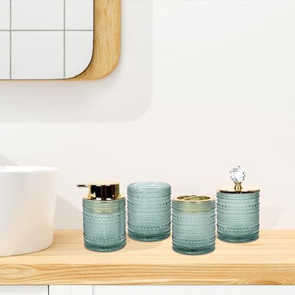 FEILANDUO Glass Bathroom Accessories Set, Green, 4Pcs