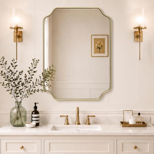 Besdomus Gold Modern Bathroom Mirror: 24"x32" Minimalist Vanity Wall Mirror