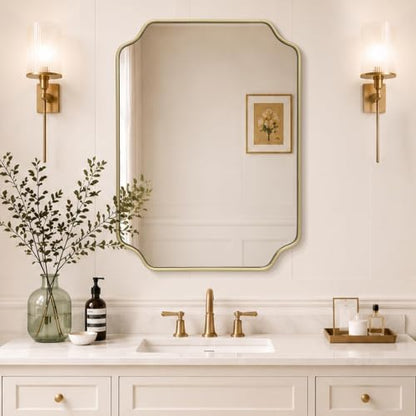 Besdomus Gold Modern Bathroom Mirror: 24"x32" Minimalist Vanity Wall Mirror