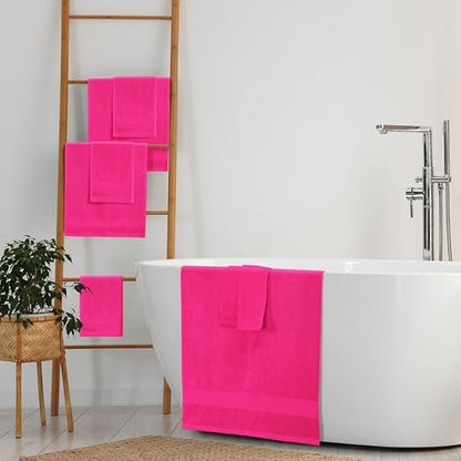 Belizzi Home 8 Piece Towel Set 100% Ring Spun Cotton, 2 Bath Towels 27x54, 2 Hand Towels 16x28 and 4 Washcloths 13x13 - Ultra Soft Highly Absorbent Machine Washable Hotel Spa Quality - Hot Pink