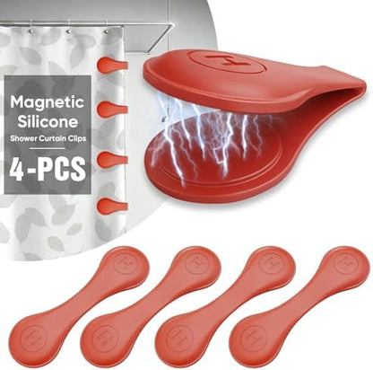 4-Pack Magnetic Silicone Shower Curtain Clips, Keep Liner Closed, Red