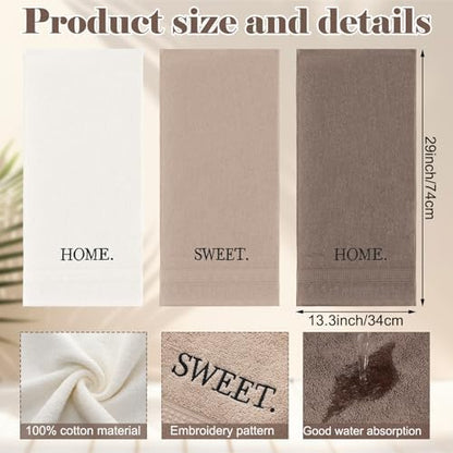 FuWeave 3 Pcs Brown Decorative Hand Towel for Bathroom Boho Home Sweet Home