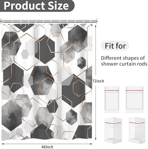 deFouliao Grey Modern Shower Curtain Geometric Grid Art Abstract Waterproof Bathroom Curtain for Bathtub Home Hotel Decor, Washable with Hooks, 48x72 Inch