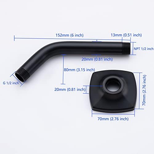 6 Inch Shower Arm And Flange Solid Stainless Steel, Wall-Mounted For Fixed&Handheld Showerhead Mounts Matte Black,SW-91018-6MB.