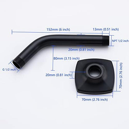 6 Inch Shower Arm And Flange Solid Stainless Steel, Wall-Mounted For Fixed&Handheld Showerhead Mounts Matte Black,SW-91018-6MB.