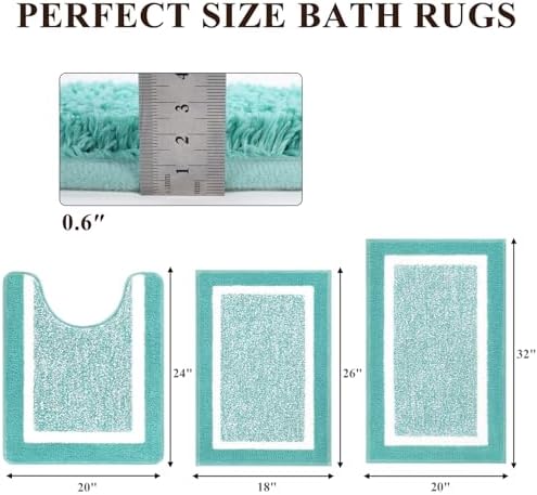 Pauwer 3 Piece Bathroom Rug Set, Non Slip Washable Bath Mat, Teal