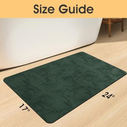 ACCUMTEK Non Slip Bath Mat, Thin Bathroom Rugs Fit Under Door, Quick Dry Bath Mats, Machine Washable Bath Rugs for Bathroom, Bathtub & Kitchen, Bathtub, Deep Green/Marble/24 x17