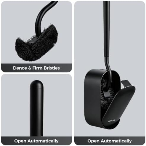 Toilet Bowl Brush and Holder, OSCIOSS Toilet Brush Set with Ergonomic Design, Compact Size, Durable Bristles, RV Toilet Brushes & Holders for Dead Corner Clean (Black, 1pack)