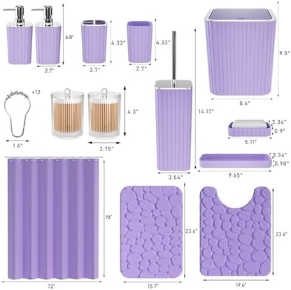 XLHOMO Bathroom Accessories Set - 25PC Bathroom Sets with Shower Curtain and Rugs, Purple Bathroom Accessories with Trash Can, Soap Dispenser, Soap Dish & Toilet Brush
