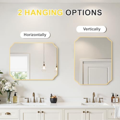 Gold Vanity Bathroom Mirror, 24" x 30" Scalloped Mirror for Wall