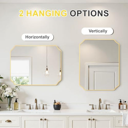 Gold Vanity Bathroom Mirror, 24" x 30" Scalloped Mirror for Wall