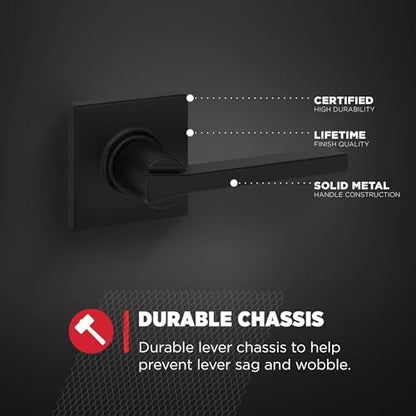 Kwikset Casey Interior Passage Door Handle, Lever for Closet and Hallway Doors, Reversible Non-Locking Handle Lever, Matte Black, with Microban Protection, Pack of 12