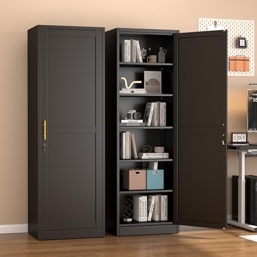 Ckzbx Metal Locker Tall Narrow Storage Cabinet, 67" H Locking Tool File Cabinets Snack Locker Organizer for School Classroom,Bedroom,Gym Home Office,Entryway and Hallway (20" W 1Door Black)