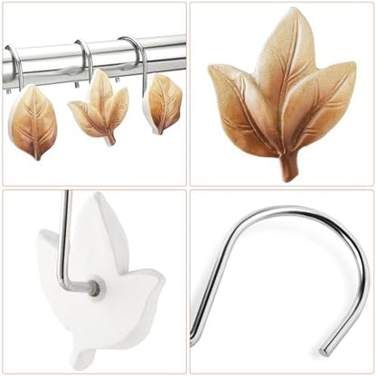Brown Plant Leaf Shower Curtain Hooks,Eucalyptus Bathroom Decor,12PCS
