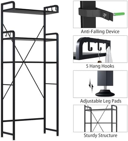 Huhote Over-The-Toilet Storage Rack with 3-Tier Shelves, Space Saver Toilet Shelf, Bathroom Storage Organizer with Hooks for Over-Toilet Storage (Black)