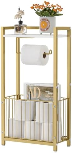 Freestanding Toilet Paper Holder with Storage Shelf, Gold
