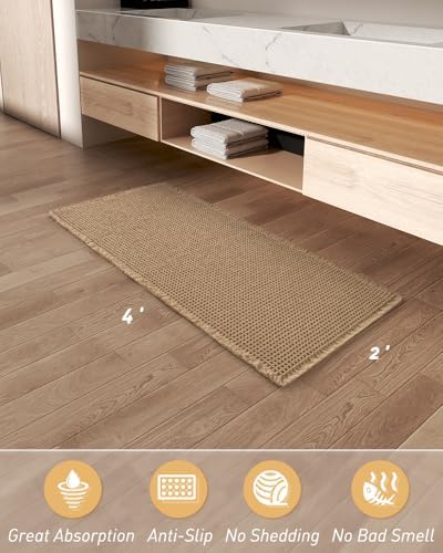 Upgraded Waffle Bath Mat Runner Absorbent Non Slip Bathroom Mat, 2' x 4'