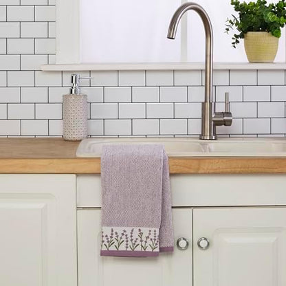 SKL Home Lavender Border Hand Towel Set-2pc, 100% Turkish Cotton, Purple