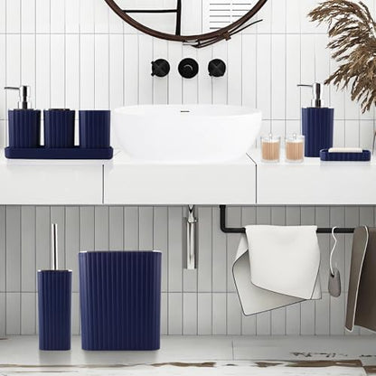 XLHOMO Navy Blue Bathroom Accessories Set - Gorgeous Bathroom Set, 10PC Bathroom Accessory Set, Toilet Brush, Trash Can, Qtip Holder & Soap Dispenser