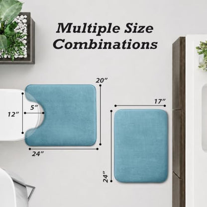 HUXMEYSON Bathroom Rugs Sets 2 Piece, Non-Slip & Quick Dry Bath Mat Set, Ultra Soft Velvet Bath Rugs for Bathroom, Toilet and Shower Floor, Lake Blue