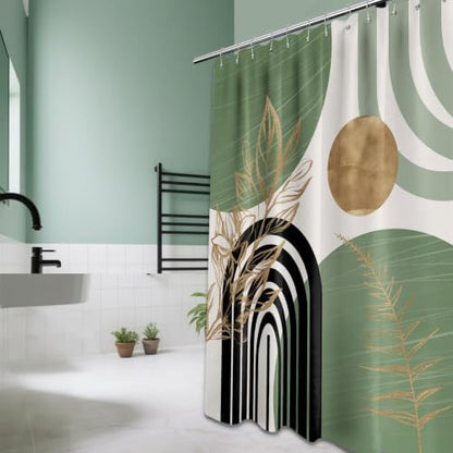 Sage Green and Gold Extra Long Shower Curtain, Tall 72X84 in