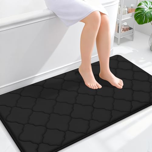 OLANLY Memory Foam Bath Mat Rug 44x24, Ultra Soft Bathroom Rugs, Black