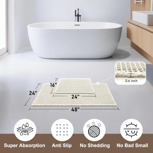 JIUZHEN Set of 2 Waffle Bathroom Rugs Non Slip Bath Mats 16"x24"+24"x48"