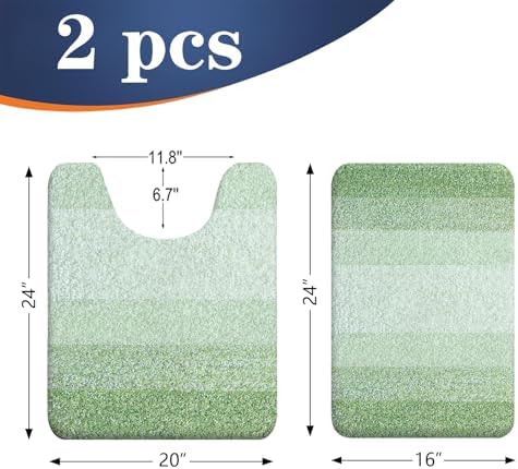 OLANLY Micorfiber Bathroom Rug Set 2 Piece, 24"x16"+U-Shaped 24"x20"