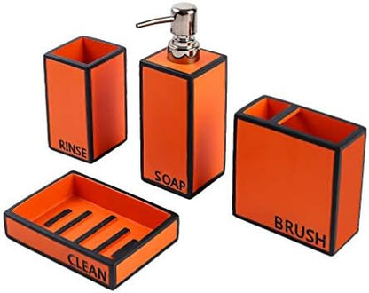 Hymmah Bathroom Accessories Set,Toothbrush Holder,Farmhouse Bathroom Decor,4 Pcs Resin Gift Set Apartment Necessities, Contain Toothbrush Cup,Soap Dispenser,Soap Dish,Tumbler Orange