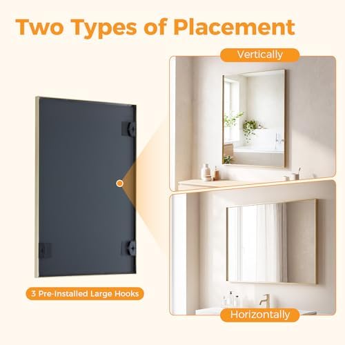 NEWBULIG 22"x30" Wall Mirror, Bathroom Mirrors for Over Sink, Gold