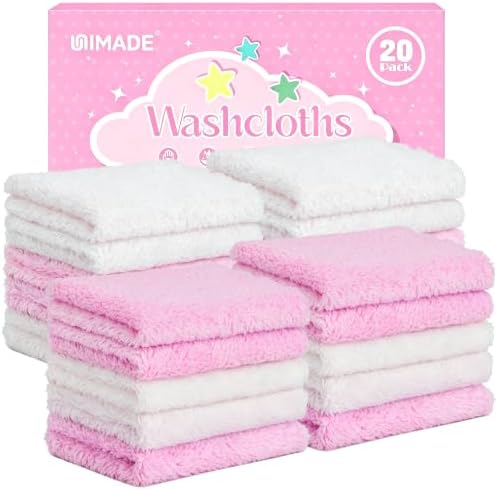 UNIMADE Baby Washcloths, 20 Pack Microfiber Coral Fleece Wash Cloths