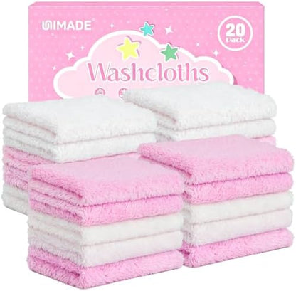 UNIMADE Baby Washcloths, 20 Pack Microfiber Coral Fleece Wash Cloths