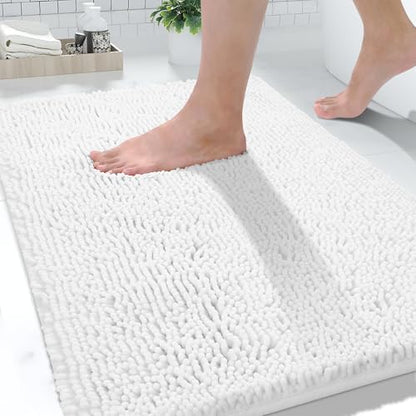 Yimobra Washable Bathroom Rugs, Super Soft & Absorbent Chenille Bath Mat for Floor & Carpet, Quick Dry Non Slip Bath Mat for Tub Shower, 32"x20",White