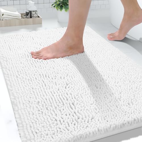 Yimobra Large Bathroom Rugs 36"x24", Non Slip Bath Mat for Tub, Shaggy Rug Floor Carpet, Extra Soft Super Absorbent Quick Dry, Machine Washable,White