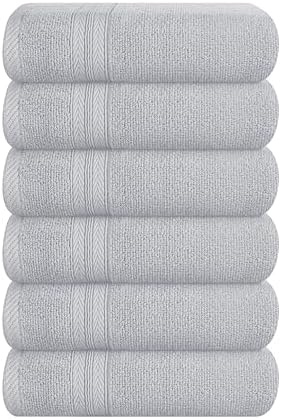 BOUTIQUO Ultra Soft 6-Piece Hand Towel Set 16x28-100% Ringspun Cotton - Durable & Highly Absorbent Hand Towels - Ideal for use in Bathroom, Kitchen, Gym, Spa & General Cleaning - Light Grey