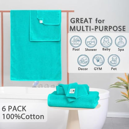 VOOVA & MOVAS 6PC Towel Set, 100% Cotton, Turquoise