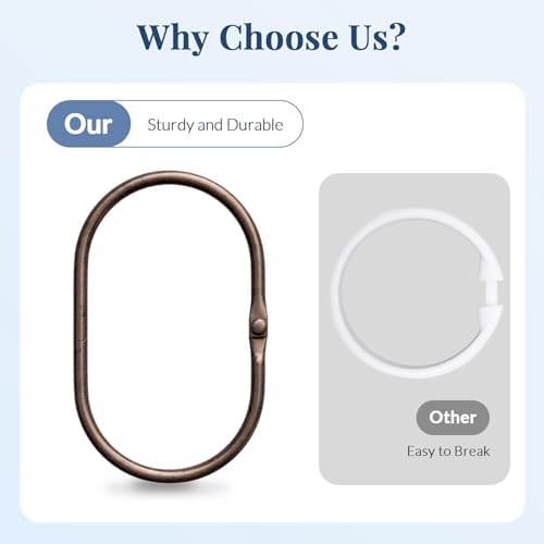 Bathway Shower Curtain Rings, Shower Curtain Hooks Bronze Curtain Rings 12 Pcs Anti-Drop Shower Rings for Curtain, Metal Shower Curtain Rings Rust Proof, Shower Hooks for Shower Curtain Rod