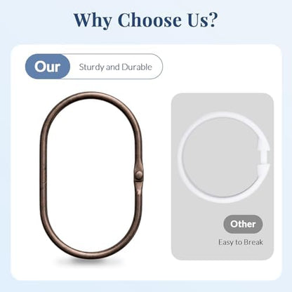 Bathway Shower Curtain Rings, Shower Curtain Hooks Bronze Curtain Rings 12 Pcs Anti-Drop Shower Rings for Curtain, Metal Shower Curtain Rings Rust Proof, Shower Hooks for Shower Curtain Rod