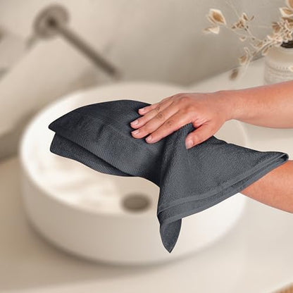 BOUTIQUO Ultra Soft 6-Piece Hand Towel Set 16x28-100% Ringspun Cotton - Durable & Highly Absorbent Hand Towels - Ideal for use in Bathroom, Kitchen, Gym, Spa & General Cleaning - Charcoal Grey