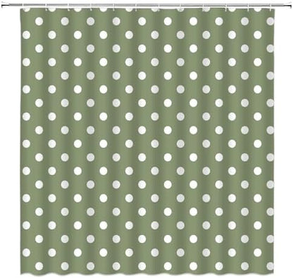 Polka Dot Shower Curtain Sage Green White Retro Spot Vintage Fabric Decorative Bathroom Curtains with Hooks,60" Wx70 H